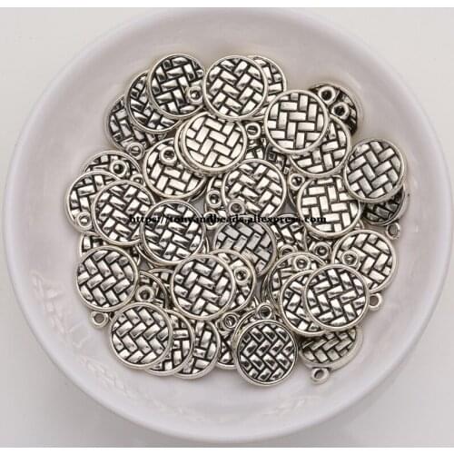 50Pcs/Lot) Zinc Alloy Tibetan Silver European Charm Grid-Shape Pendant Size 13X11mm HA12043B