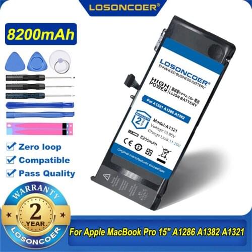 8200mAh A1321 Laptop Battery For Apple MacBook Pro 15" A1286 2009 2010 Version 020-6380-A MC118LL/A MC372 MC371 MB985 MB986LL/A