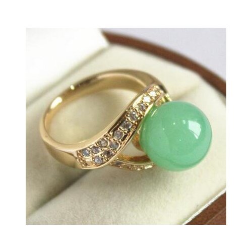FREE shipping>>>>cute ladys 18KGP with crystal decorated &12mm light green jade ring(#6 7 8 9 10)
