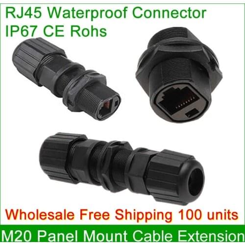 Free Shipping Wholesale 100 units RJ45 Ethernet waterproof socket Connector Panel Mount Outdoor Straight-through joint plug 8P8C