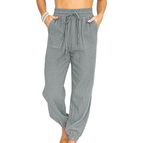 Women Trousers Loose Long Pants Solid Color Pockets Thin Solid Color Casual Ladies Comfortable High Waist Sports Capris