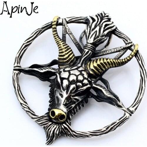 Apinje Real Vintage 925 Sterling Silver Men Goat Head Skull Pendant Chain Animal Necklace Fashion Man Women Jewelry