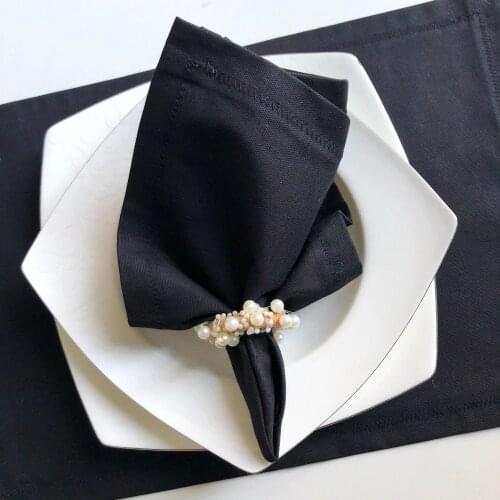 Ilanura Black 12 PCS Napkins Cotton Fabric Napkin Table Dinner Napkins Special Day Hand Made 40 CM X 40 CM