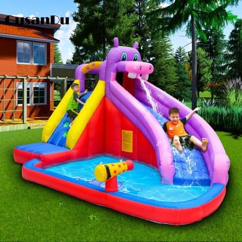 Child Inflatable Bouncer Outdoor Inflatable Water Slide Safety Bounce House Childrens Water Park Trampoline for Kids Pool Slide