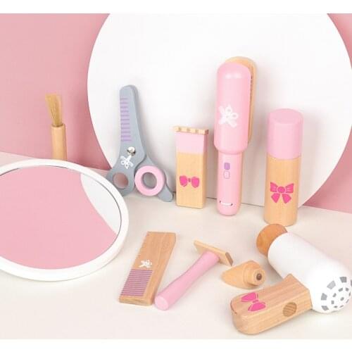 Kids New Haircut Funny Education Wood Toy Beauty Hairdressing Girls Makeup Set Simulation Pretend Play Wooden Toys For Children