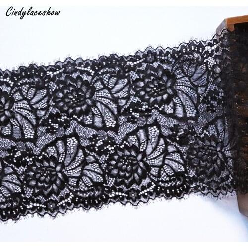 2Yards 18cm Wide Eyelash Elastic Lace Trim Sewing Lace Fabric Underwear Clothing Lingerie Lace Material Handmade White Black DIY