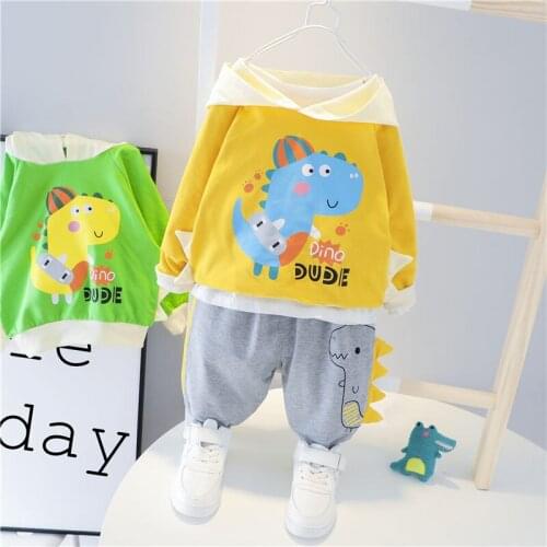 Children Clothes Spring Autumn Baby Boys Girls cartoon dinosaur Hooded T Shirt Pants 2Pcs/sets Kids Clothing Toddler Sportswear
