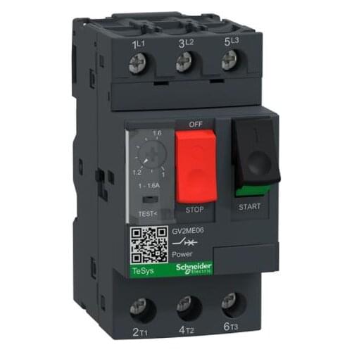GV2M06 GV2-ME06 GV2ME06 Motor circuit breaker, TeSys GV2, 3P, 1-1.6 A, thermal magnetic, screw clamp terminals