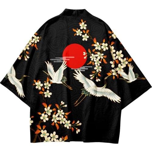 Crane 3D Printing Japanese Kimono Haori Yukata Cosplay Fashion Summer Casual men/womens Short Sleeve Streetwear tops tshirt