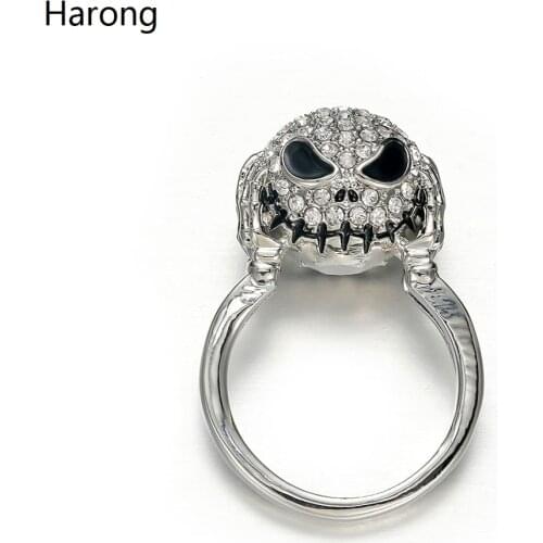 Trend Jack Quality Stainless Steel Crystal Ring Jewelry Halloween Cosplay Gift Nightmare Skull Personality Ring Accessories