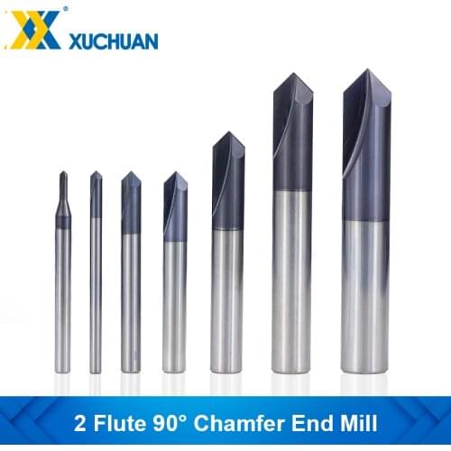 Chamfer Milling Cutter 90 Degrees 2-12mm Chamfer End Mill 2 Flutes Straight Chamfer Router Bit CNC Carbide End Mill