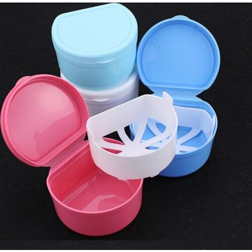 Denture false teeth Storage Mouthguard Container Denture Box Bathroom Teeth Cleaning Dental Case Denture Box with Hanging Net