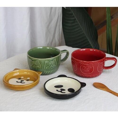 Panda Mug Japanese Shiba Inu Ceramic Coffee Cup with Lid Couple Water Cup Boys and Girls Simple Student Cup