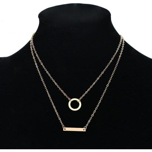 Trendy Double Layer Circle Metal Stick Necklace Pendant Women Personality Simple Short Choker Necklace Jewelry Gift