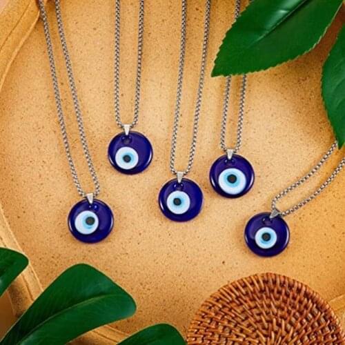 Trendy Demon Eye Necklace European and American Alloy Chain Turkey Blue Eye Round Drop Shape Necklace for Women