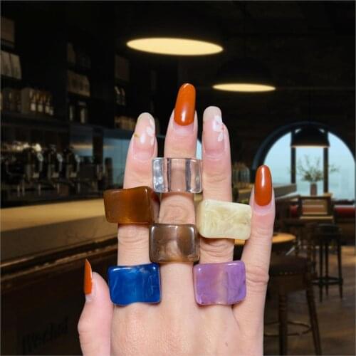 6Pcs/Set Geometric Irregular Colorful Acrylic Rings for Women Girls 2021 Koren Resin Rings Set Female Fashion Jewelry