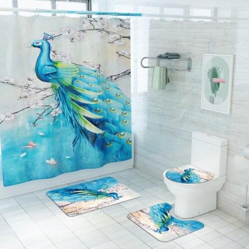 Toilet Floor Mats Set and Shower Curtain Bath Rug Set Modern Bath Room Carpet Water Absorbent Mat 3D Carpets Bathroom Rugs Set