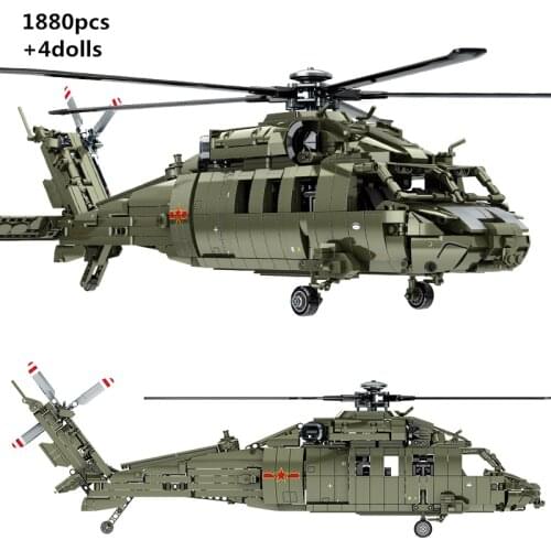 2021 NEW Military Armed Attack Helicopter Z-20 Building Blocks Sets Bricks Creator MOC Aircraft Classic Model Toys For Children