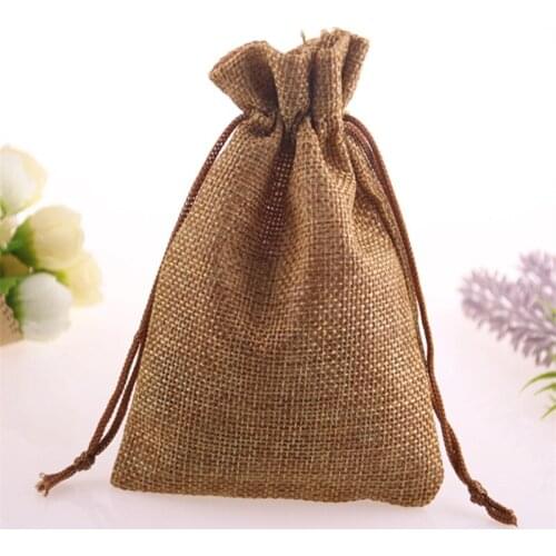 New Design Wholesale 5pcs/lot Jute Zakjes Jewelry Drawstring Linen Pouches Christmas Package Bags Burlap Beam Pocket