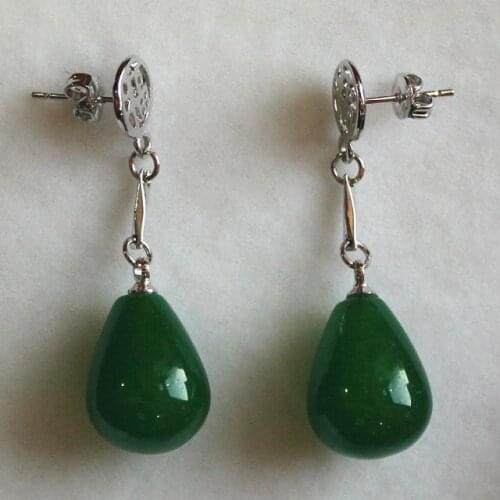 Wholesale fancy design Chinese style 12*16mm green jade stud earring