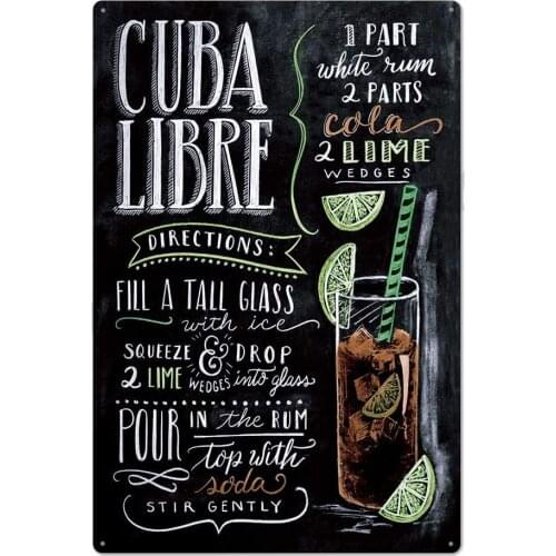 Original Vintage Design Cuba Libre Cocktail Recipe Tin Metal Signs Wall Art Thick Tinplate Wall Decoration Bar/Kitchen