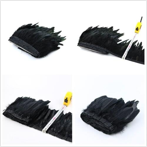 1 meter Black Goose Rooster Feather Trim Ribbon 15-18cm Natural Pheasant feathers Fringe for Wedding Dress/skirt Decoration