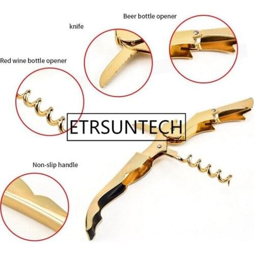 100pcs/lot Multifunctional Bottle Opener Gold Wine Corkscrew Opener Gadgets Stainless Steel Beer Bottle Can Remover Kitchen Tool