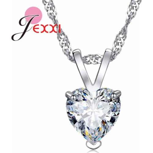 Lovely Heart Shaped Cubic Zirconia Female Necklace Fashion 925 Sterling Silver Necklaces For Women Engagement Party lovers