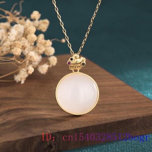 White Jade Pendant Chalcedony 925 Silver Gifts Necklace Chinese Amulet Jewelry Crystal Natural Women Zircon Gemstone Charm