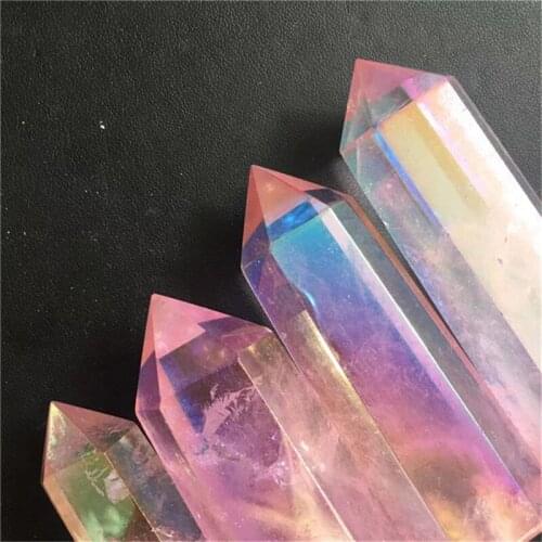 Natural pink Titanium Aura rose quartz Obelisk wand point Healing Crystal Tower