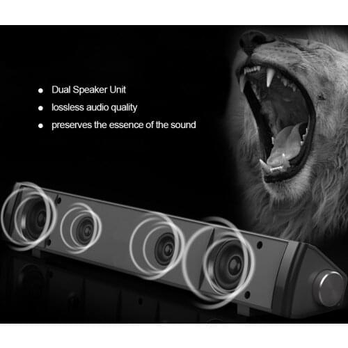 Wired Speaker Bar Computer Sound Bar Stereo USB Powered Mini Long Soundbar Speaker with HiFi Sound Rich Bass for TV PC