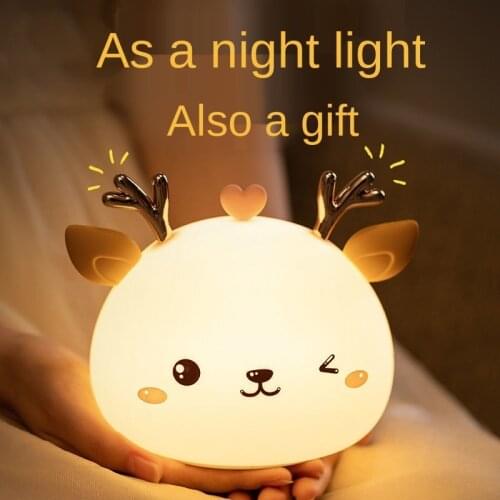 Cute LED Night Light Silicone Touch Sensor 7 Colors Deer Night Lamp Kids Baby Bedroom Desktop Decor Ornaments Battery/USB Charge