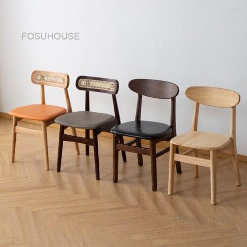 Nordic Solid Wood Dining Chair Rattan Back Living Room Chairs Balcony Furniture Restaurant Modern Leisure Negotiation Chair