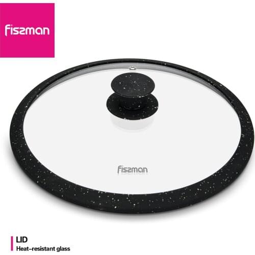 Fissman Glass Lid with BLACK MARBLE Silicone Rim Round Wok Lid