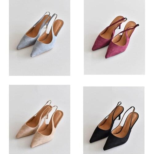 LIHUAMAO Summer women sandals slingback shoes stiletto heels pumps strap pointed toe party wedding ladies shoes high heel 8.5cm