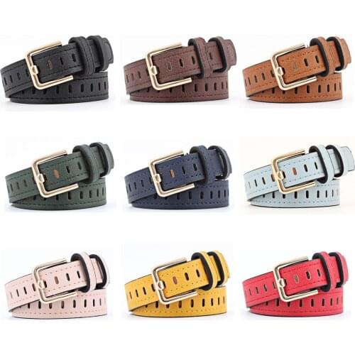 Womens Belt Golden Square Buckle Belts Ladies Dress Jeans Wild Hollow Waistband BLTYN0350