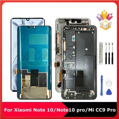6.47" AMOLED with Frame For Xiaomi Mi NOTE 10 Lcd Mi Note 10 Pro LCD Display Panel Touch Screen cc9 pro Digitizer Assembly Parts