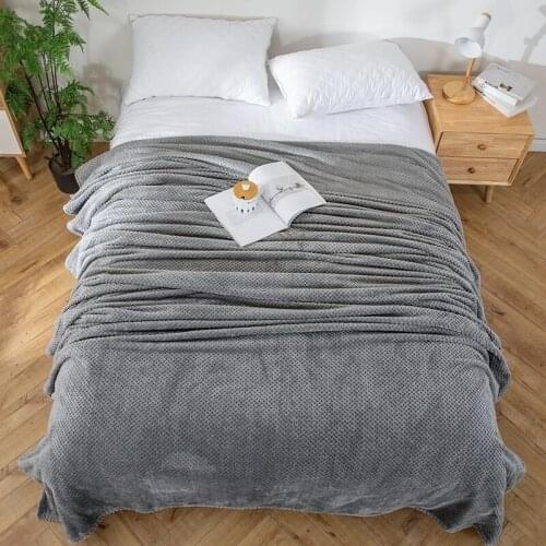 Winter Flannel Blankets For Bed Comfortable Soft Cozy Plush Bedspread Bed Sheet Solid Color Grid Jacquard Bed Cover Sofa Towel