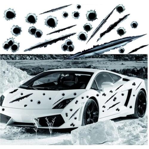 1Pc Simulation 3D Bullet Hole Car Stickers Funny Stickers for Car Styling Motorcycle Realistic Bullet Hole Waterproof Stickers