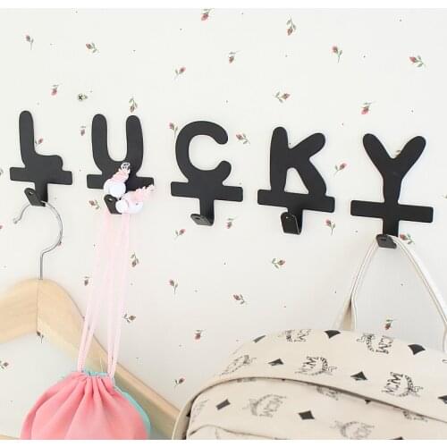 1pc English Letters Shape Iron Wall Hook Adhesive Robe Hooks Hanger for Clothes Cap Key Holder Home Organizer