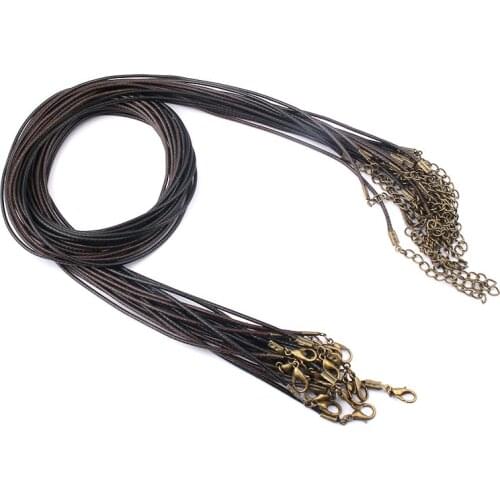 30pcs 1.5mm Handmade Black Dark Coffee Color Wax Cord Bronze Lobster Clasp Extend Link Chain Pendant Necklace Jewelry Material