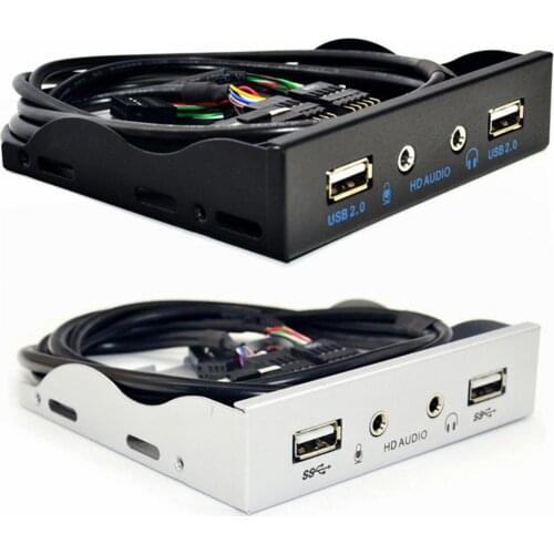 3.5 inch 9Pin to 2 USB 2.0 Port HUB Splitter Floppy Bay HD Audio 3.5mm Earphone Jack Expansion Front Panel Rack for Computer PC