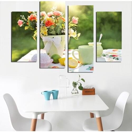 4 PCS Coffee Cup Kitchen Painting Canvas Large Modular Living Room Poster Printing Art Module Free Shipping