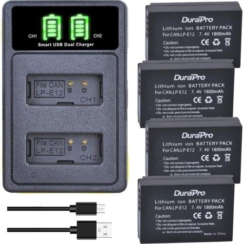 4x 1800mAh 7.4V LP-E12 LP E12 Li-ion Battery Charger with Type C Port For Canon EOS M50 M100 100D Kiss X7 Rebel SL1 DSLR Camera