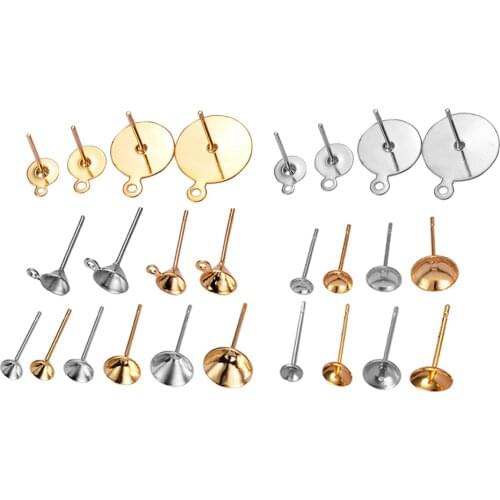 50pcs Stainless Steel Jewelry Earring Studs Blank Post Earring Studs Base Findings Earring for DIY Jewelry Making Not Allergic