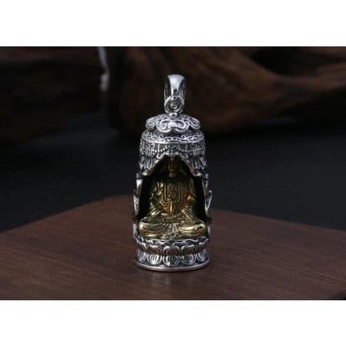 990 Sterling Silver Om Mani Padme Hum Avalokitesvara Buddha charm pendant for men women A4833