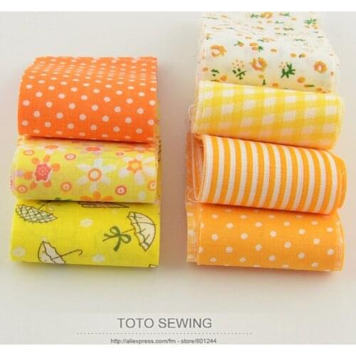 Booksew 100% cotton fabric 7pcs/lot 5cm x100cm yellow jelly roll fabric bundle handmade DIY patchwork crafts F029