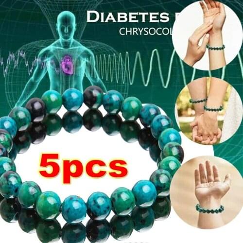 5Pc Chrysocolla Malachite Bracelets For Women Men Natural Stone Beads Bracelet Round Shape Diabetes Relief Bracelet Jewelry Gift