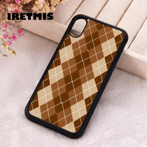 Iretmis 5 5S SE 2020 Phone Cover Case for iPhone 6 6S 7 8 Plus X Xs XR 11 12 Mini Pro Max Rubber Silicone Brown Argyle