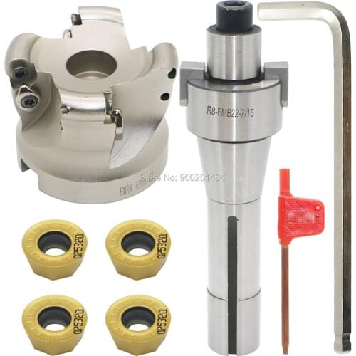 Face Mill Cutter Holder EMRW 6R 63-22 + R8-FMB22-7/16 + RPMT1204 Hard Alloy Blade, Suitable for CNC milling machine processing